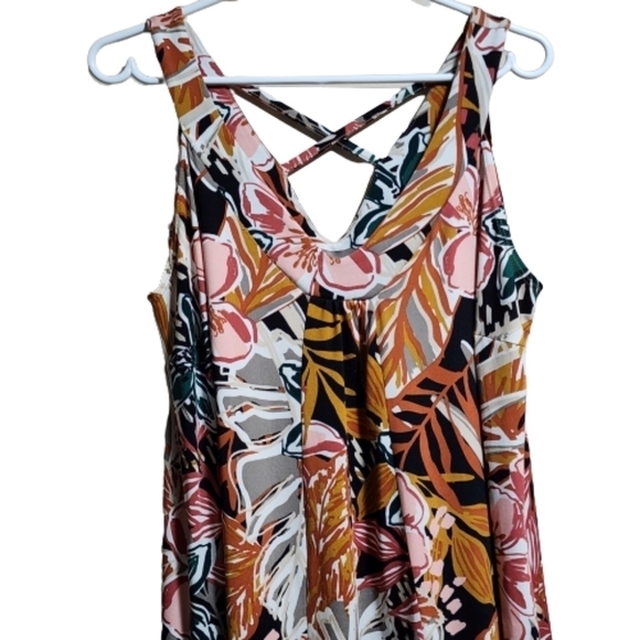 Floral maxi sleeveless tropical multicolor jersey dress  size L - Picture 2 of 4